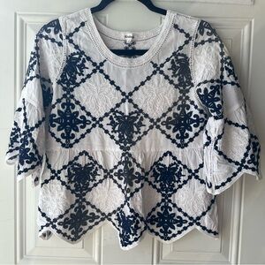 Anthropologie Kindred Crochet Embroidered Bell Sleeve Top